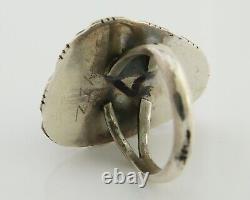 Navajo Ring 925 Silver Blue Spiderweb Turquoise Native American Artist C. 80's