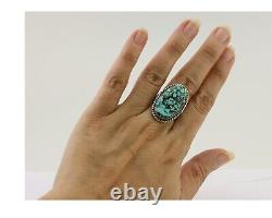 Navajo Ring 925 Silver Blue Spiderweb Turquoise Native American Artist C. 80's