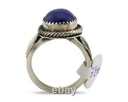 Navajo Ring 925 Silver Lapis Hand Stamped Native American Artist C. 80's