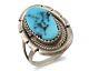 Navajo Ring 925 Silver Morenci Turquoise Native American Artist C. 80's