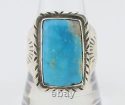 Navajo Ring 925 Silver Natural Blue Gem Turquoise Native American Artist C. 80's
