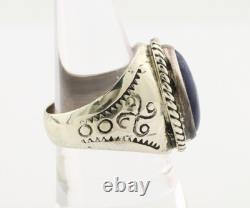 Navajo Ring 925 Silver Natural Blue Lapis Lazuli Native American Artist C. 80's