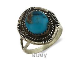 Navajo Ring. 925 Silver Natural Blue Turquoise Native American Artist C. 80's