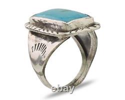 Navajo Ring 925 Silver Natural Blue Turquoise Native American Artist C. 80's