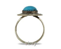 Navajo Ring. 925 Silver Natural Blue Turquoise Native American Artist C. 80's