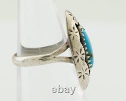 Navajo Ring 925 Silver Natural Blue Turquoise Native American Artist C. 80's
