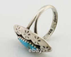 Navajo Ring 925 Silver Natural Blue Turquoise Native American Artist C. 80's