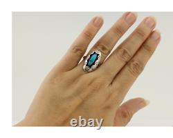 Navajo Ring 925 Silver Natural Blue Turquoise Native American Artist C. 80's