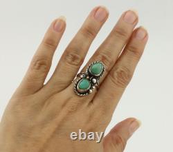 Navajo Ring 925 Silver Natural Blue Turquoise Native American Artist C. 80's