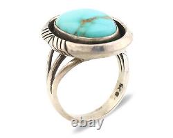 Navajo Ring. 925 Silver Natural Blue Turquoise Signed Artist C. 1980's