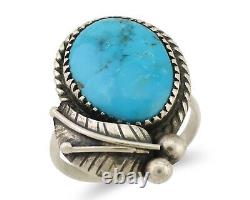 Navajo Ring 925 Silver Natural Kingman Turquoise Native American Artist C. 80's