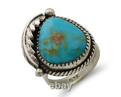 Navajo Ring 925 Silver Natural Kingman Turquoise Native American Artist C. 80's