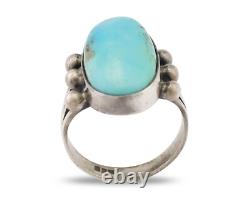 Navajo Ring 925 Silver Natural Kingman Turquoise Native American Artist C. 80's