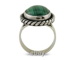 Navajo Ring 925 Silver Natural Malachite Native American Artist C. 80's