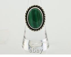 Navajo Ring 925 Silver Natural Malachite Native American Artist C. 80's