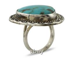 Navajo Ring 925 Silver Natural Turquoise Native Artist Signed KH C. 80's