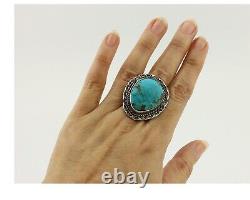 Navajo Ring 925 Silver Natural Turquoise Native Artist Signed KH C. 80's