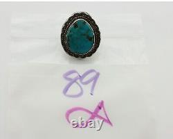 Navajo Ring 925 Silver Natural Turquoise Native Artist Signed KH C. 80's