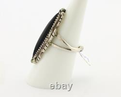 Navajo Ring 925 Silver Onyx Hand Stamped Native American Artist C. 80's
