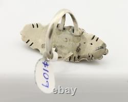 Navajo Ring 925 Silver Onyx Hand Stamped Native American Artist C. 80's