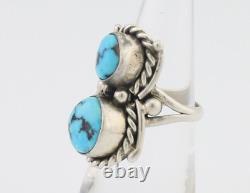 Navajo Ring 925 Silver Sleeping Beauty Turquoise Native American Artist C. 80's