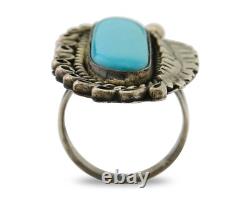Navajo Ring 925 Sterling Blue Turquoise Native American Artist C. 80's