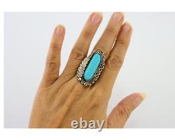 Navajo Ring 925 Sterling Blue Turquoise Native American Artist C. 80's