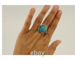 Navajo Ring 925 Sterling Silver Blue Turquoise Native American Artist C. 80's
