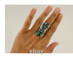 Navajo Ring 925 Sterling Silver Blue Turquoise Native American Artist C. 80's
