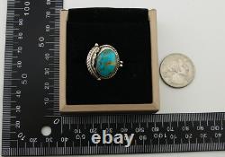 Navajo Ring 925 Sterling Silver Blue Turquoise Native American Artist C. 80's