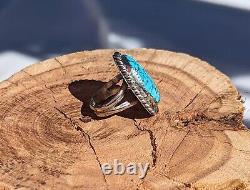 Navajo Ring Native American Jewelry Sterling Silver Matrix Turquoise Sz 7