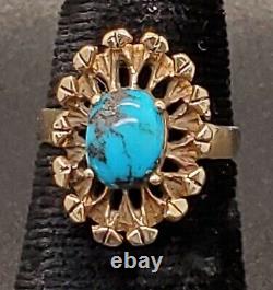 Navajo Ring Size 4.5 Bisbee Blue Turquoise 12K Gold Fill Native American USA