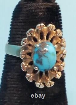 Navajo Ring Size 4.5 Bisbee Blue Turquoise 12K Gold Fill Native American USA