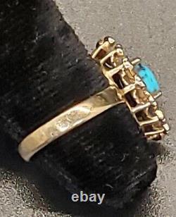 Navajo Ring Size 4.5 Bisbee Blue Turquoise 12K Gold Fill Native American USA