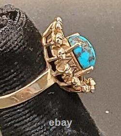 Navajo Ring Size 4.5 Bisbee Blue Turquoise 12K Gold Fill Native American USA