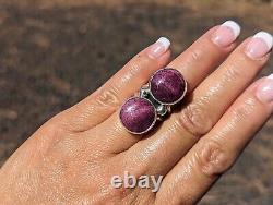 Navajo Ring Spiny Oyster Twin Stones Native American Signed Sterling Silver Sz 6