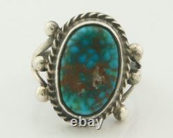 Navajo Ring Sterling Silver Blue Turquoise Vintage Signed MC 4.75
