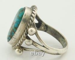 Navajo Ring Sterling Silver Blue Turquoise Vintage Signed MC 4.75