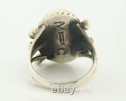 Navajo Ring Sterling Silver Blue Turquoise Vintage Signed MC 4.75