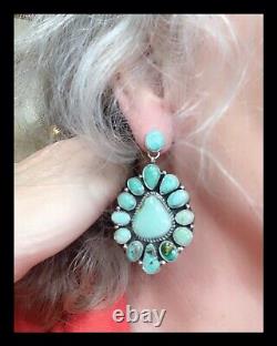 Navajo Royston Turquoise Ss Cluster Earrings Geraldine James