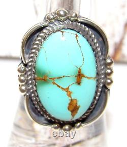 Navajo Royston Turquoise Statement Ring Sz 7.5 Sterling Silver Signed Native