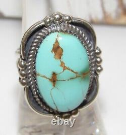 Navajo Royston Turquoise Statement Ring Sz 7.5 Sterling Silver Signed Native