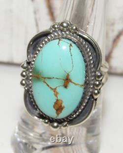 Navajo Royston Turquoise Statement Ring Sz 7.5 Sterling Silver Signed Native