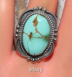 Navajo Royston Turquoise Statement Ring Sz 7.5 Sterling Silver Signed Native
