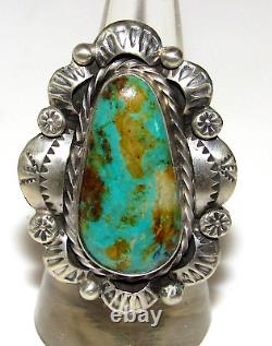 Navajo Royston Turquoise Statement Ring Sz 7 Sterling Silver Signed Native