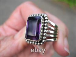 Navajo Russell Sam Sterling 5 Carat Bold Amethyst Ring Beautiful Color & Design