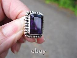 Navajo Russell Sam Sterling 5 Carat Bold Amethyst Ring Beautiful Color & Design