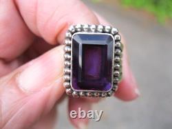 Navajo Russell Sam Sterling 5 Carat Bold Amethyst Ring Beautiful Color & Design