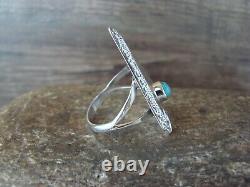 Navajo Sand Cast Sterling Silver Turquoise Arrowhead Ring Signed by Johnson
