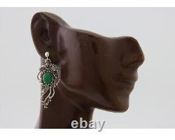 Navajo Shield Earrings 925 Silver Natural Turquoise Native American Artist C80s